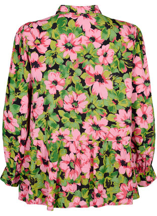 Zizzi Blomstrete skjorte i viskose, Pink G. Flower AOP, Packshot image number 1