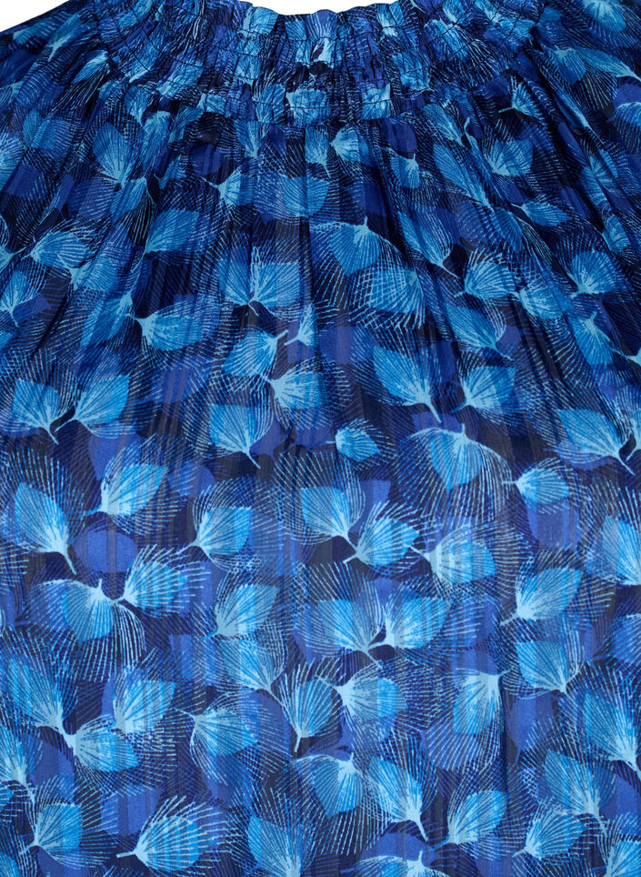 Kortermet smokk bluse med trykk, Navy Blazer Leaf AOP, Packshot image number 2
