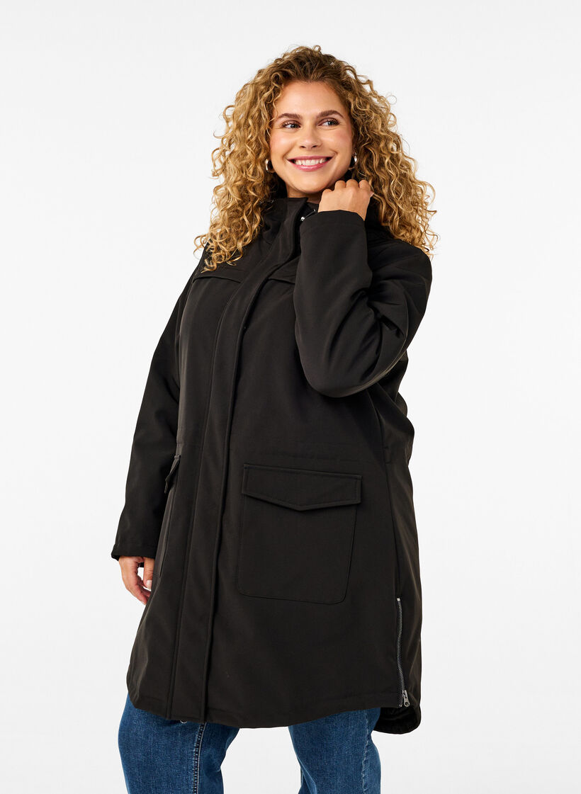 Vannavvisende softshell jakke med vattert f&ocirc;r, Svart, Model image number 0
