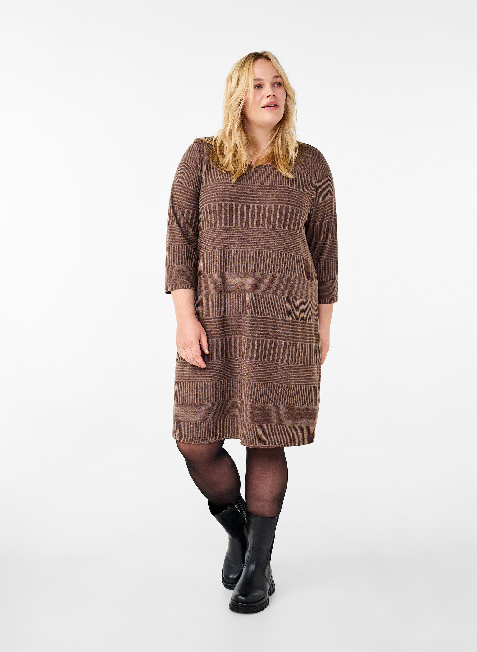 Zizzi Kjole med 3/4-lange ermer og stripem&oslash;nster, Ch. Martini Mel., Model image number 2