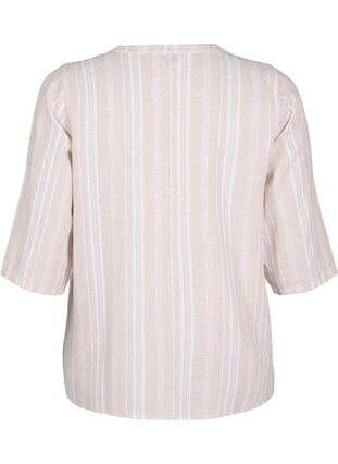 Stripete bluse i lin- og viskoseblandet kvalitet, Beige White Stripe, Packshot image number 1