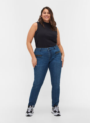 Ekstra slim Sanna jeans med glidelås, Blue denim, Model image number 0