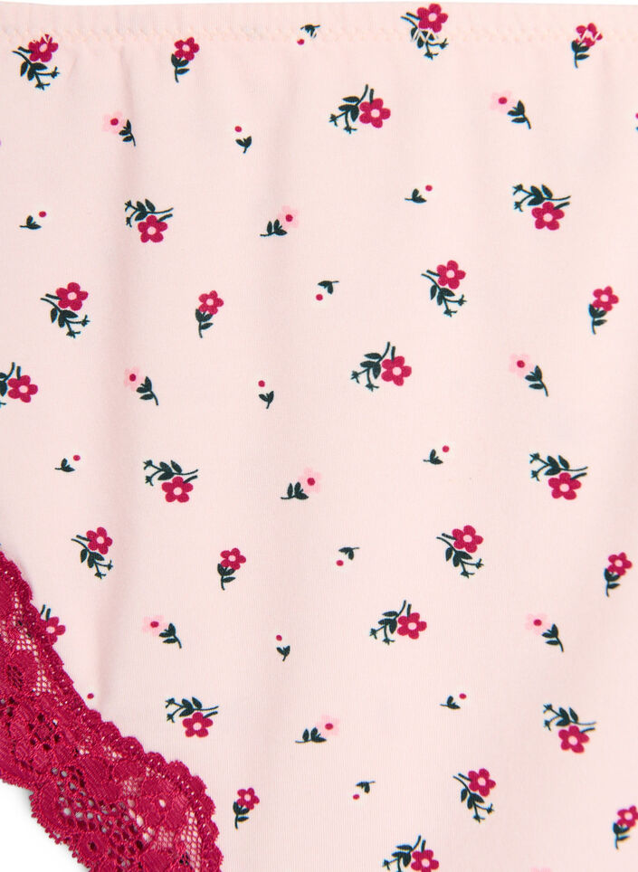 Brasilianske truser med blomstertrykk og blonder, Rosa, Packshot image number 2