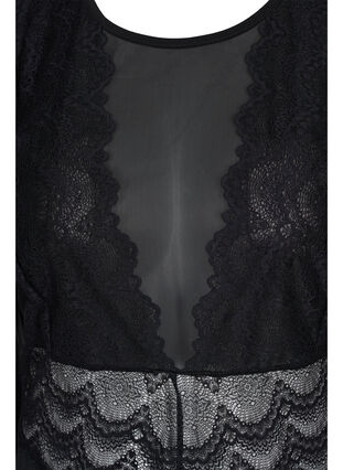 Bodystocking med mesh og blonder, Black, Packshot image number 2