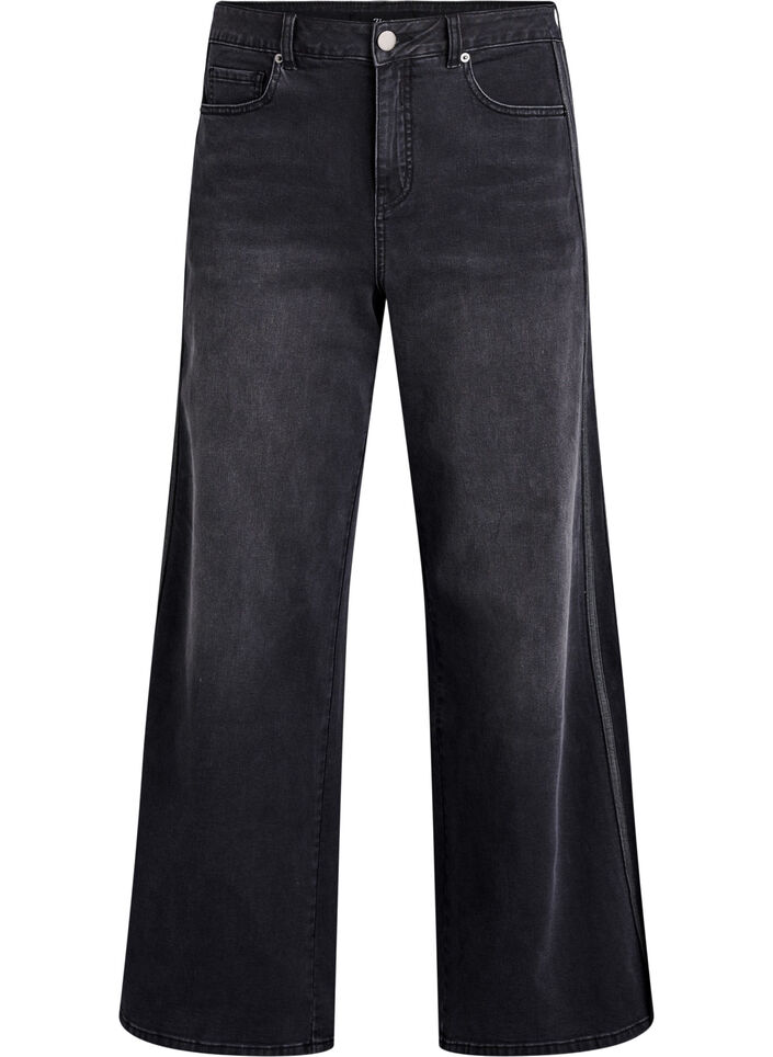 Wide fit jeans med vertikale denimdetaljer, Gr&aring;, Packshot image number 0