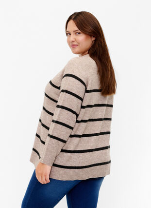Strikket bluse med striper, Simply Taupe Mel., Model image number 1
