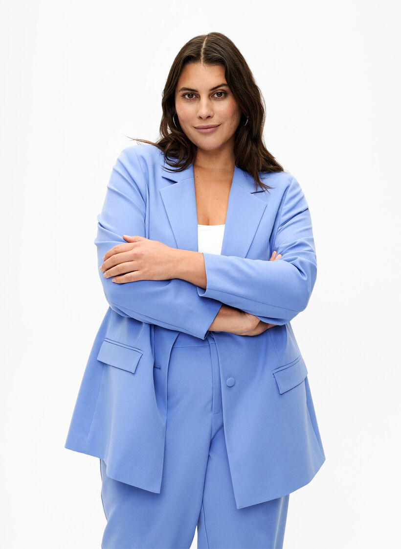 Klassisk blazer med knappelukking, Wedgewood, Model image number 0