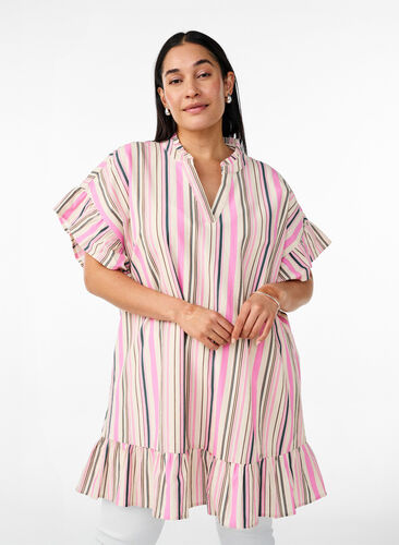 Zizzi Tunika med V-hals og rysjedetaljer, Vanilje, Model image number 0