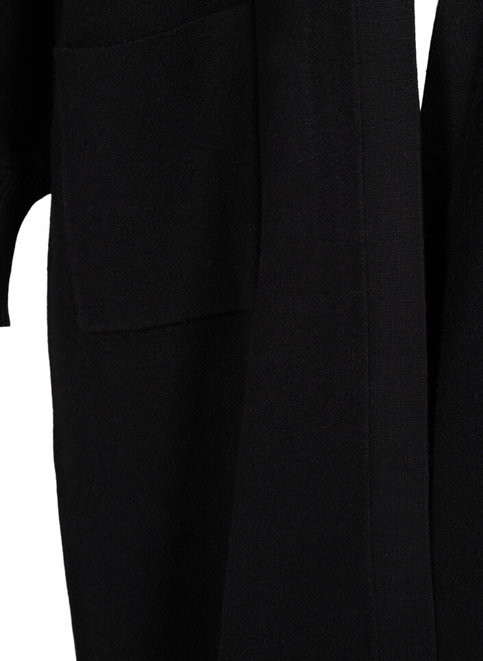 Lang strikket cardigan med lommer, Black, Packshot image number 3