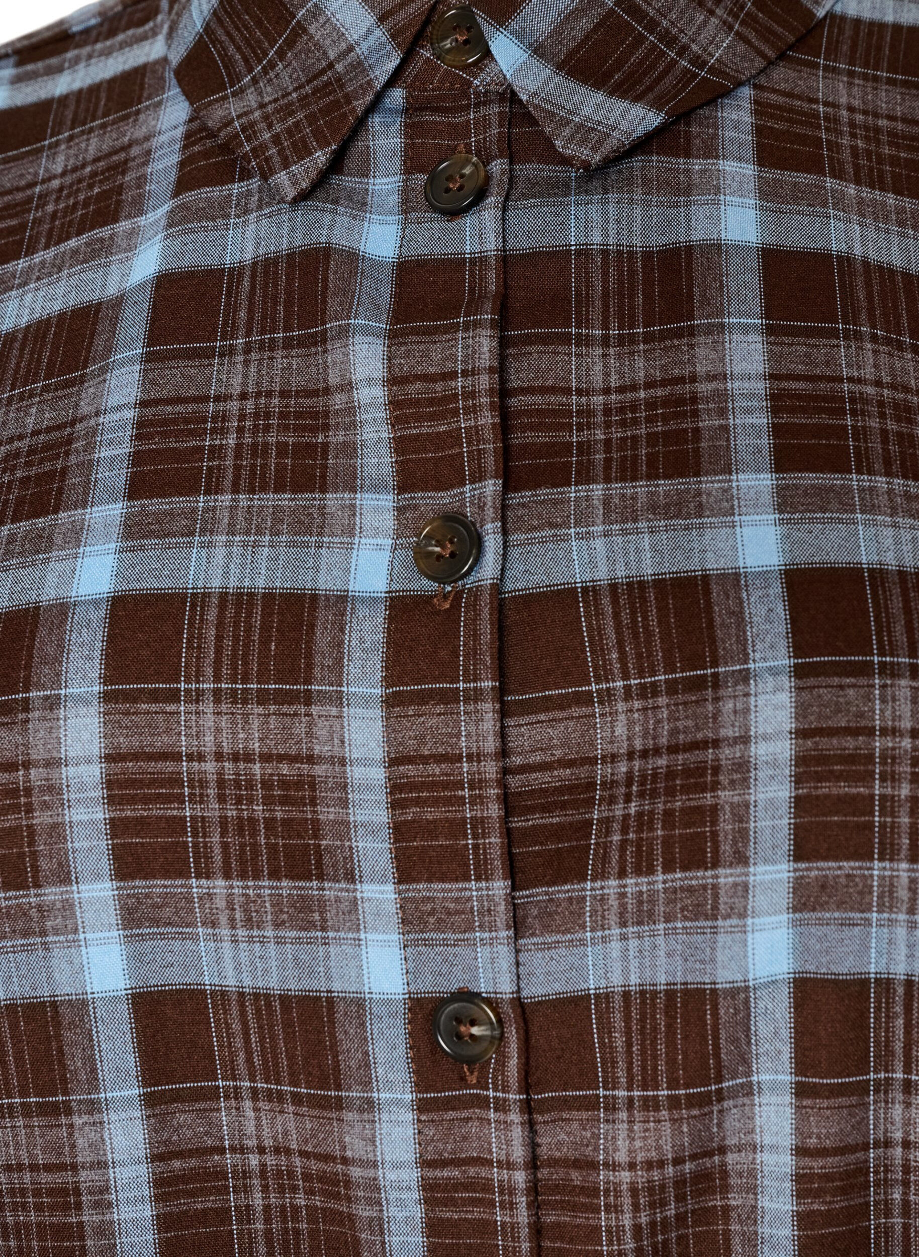 ZizziKnlang skjortekjole med rutem&oslash;nster, Brun, Packshot image number 2