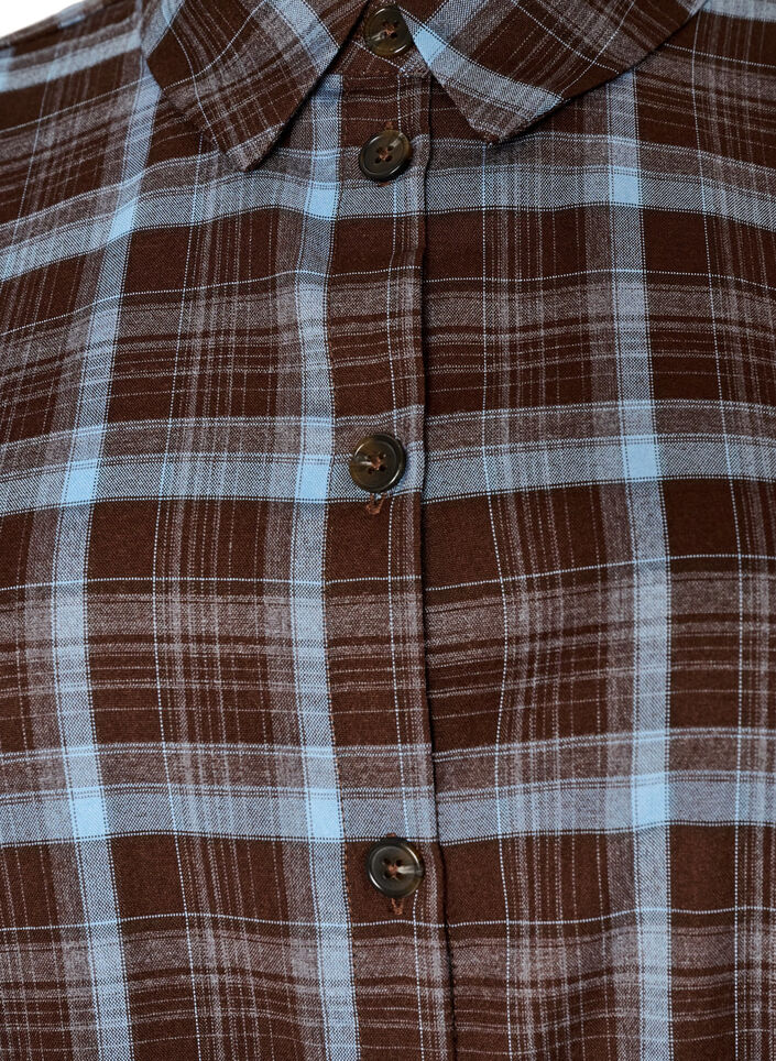 Knlang skjortekjole med rutem&oslash;nster, Brun, Packshot image number 2
