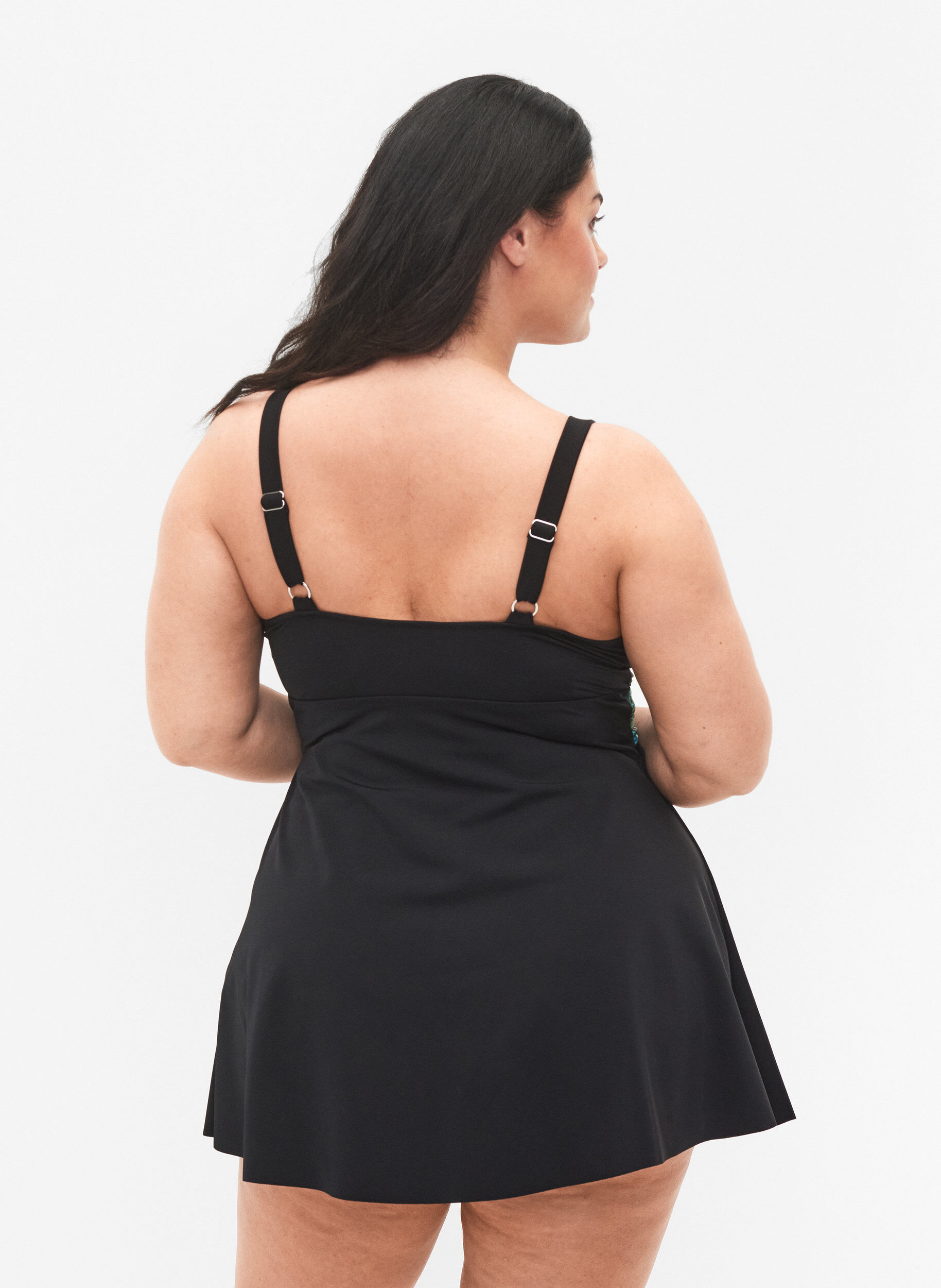 Zizzi Badedrakt med l&oslash;st skj&oslash;rt, Black Blue Leaf, Model image number 1