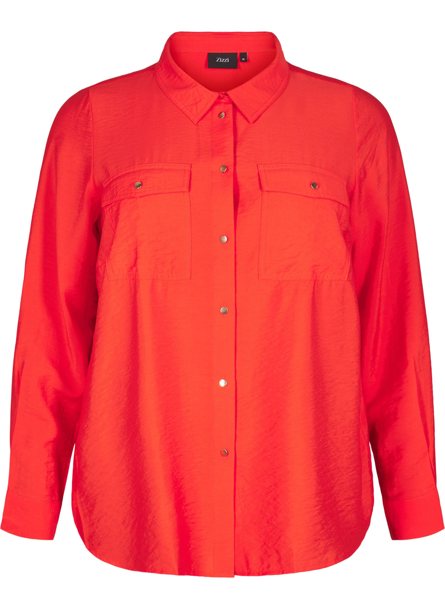 Zizzi Skjorte med krage og brystlommer, R&oslash;d, Packshot image number 0
