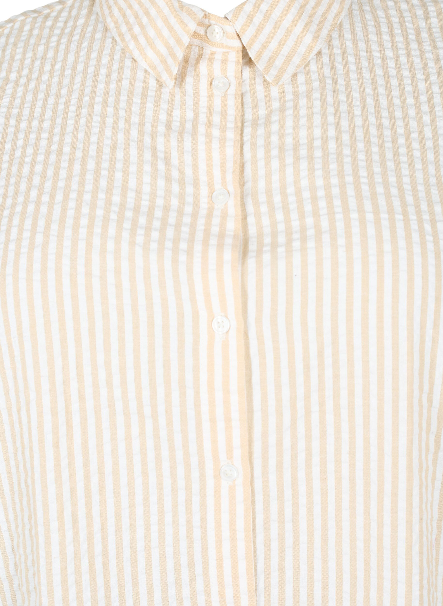 Zizzi Lang stripete bomullsskjorte, White/Natrual Stripe, Packshot image number 2