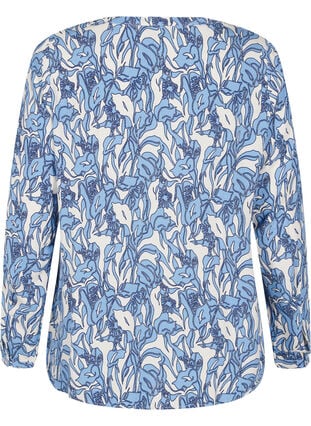 Zizzi Langermet bluse med blomsterprint og V-hals, Vanilje, Packshot image number 1