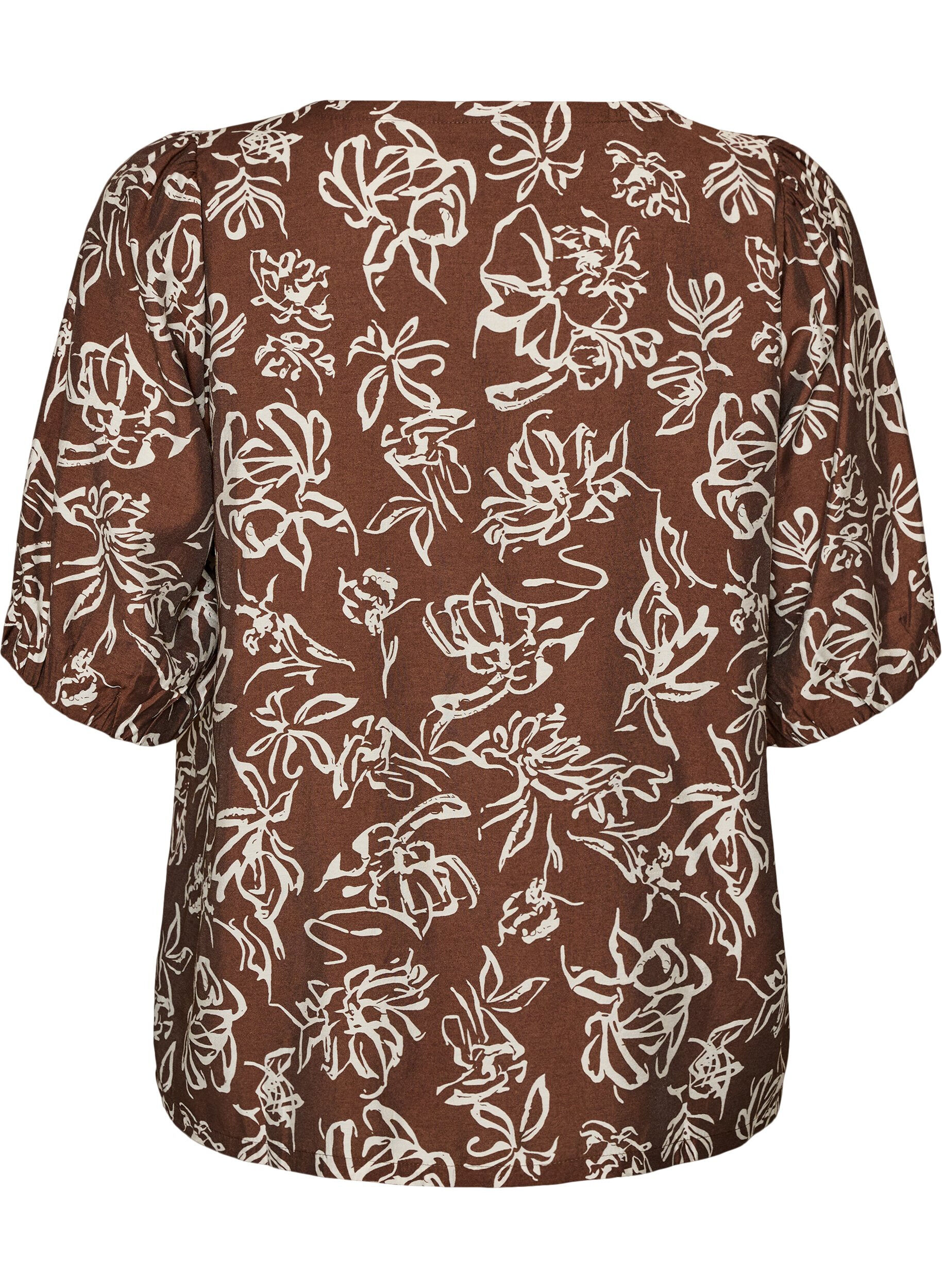 ZizziViskosebluse med V-hals, Brun, Packshot image number 1