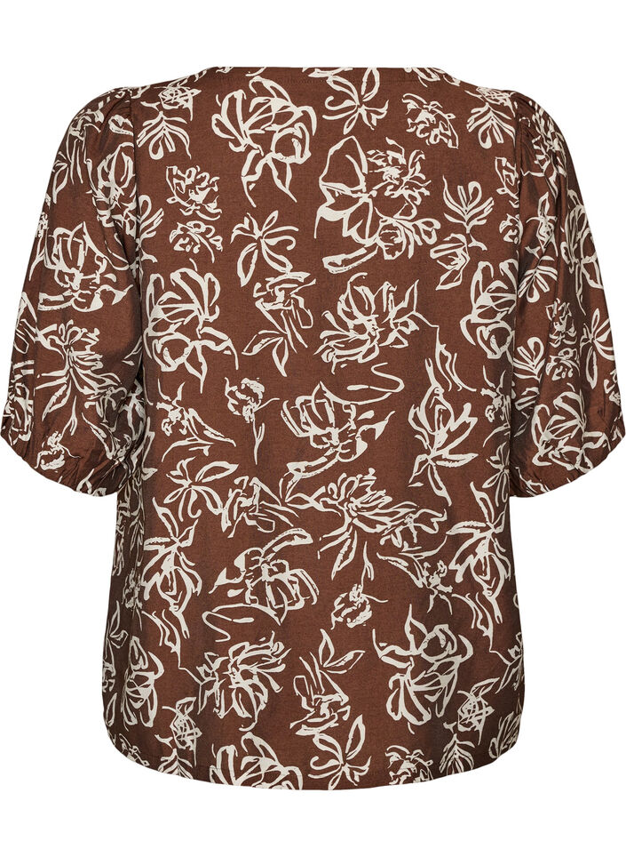Viskosebluse med V-hals, Brun, Packshot image number 1