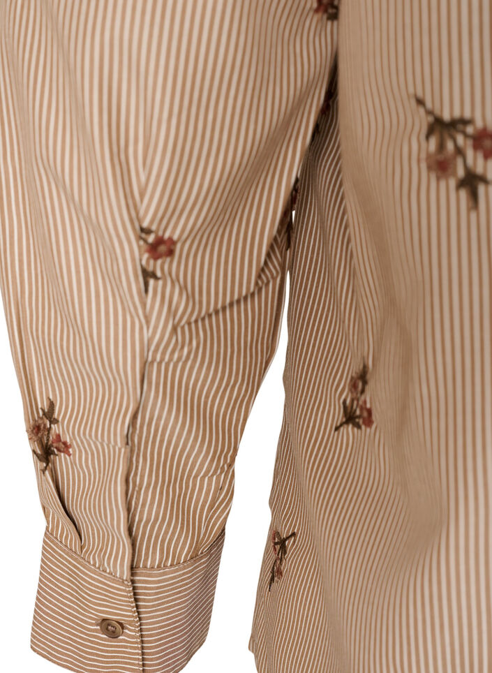 Stripete skjorte med broderte blomster, Brun, Packshot