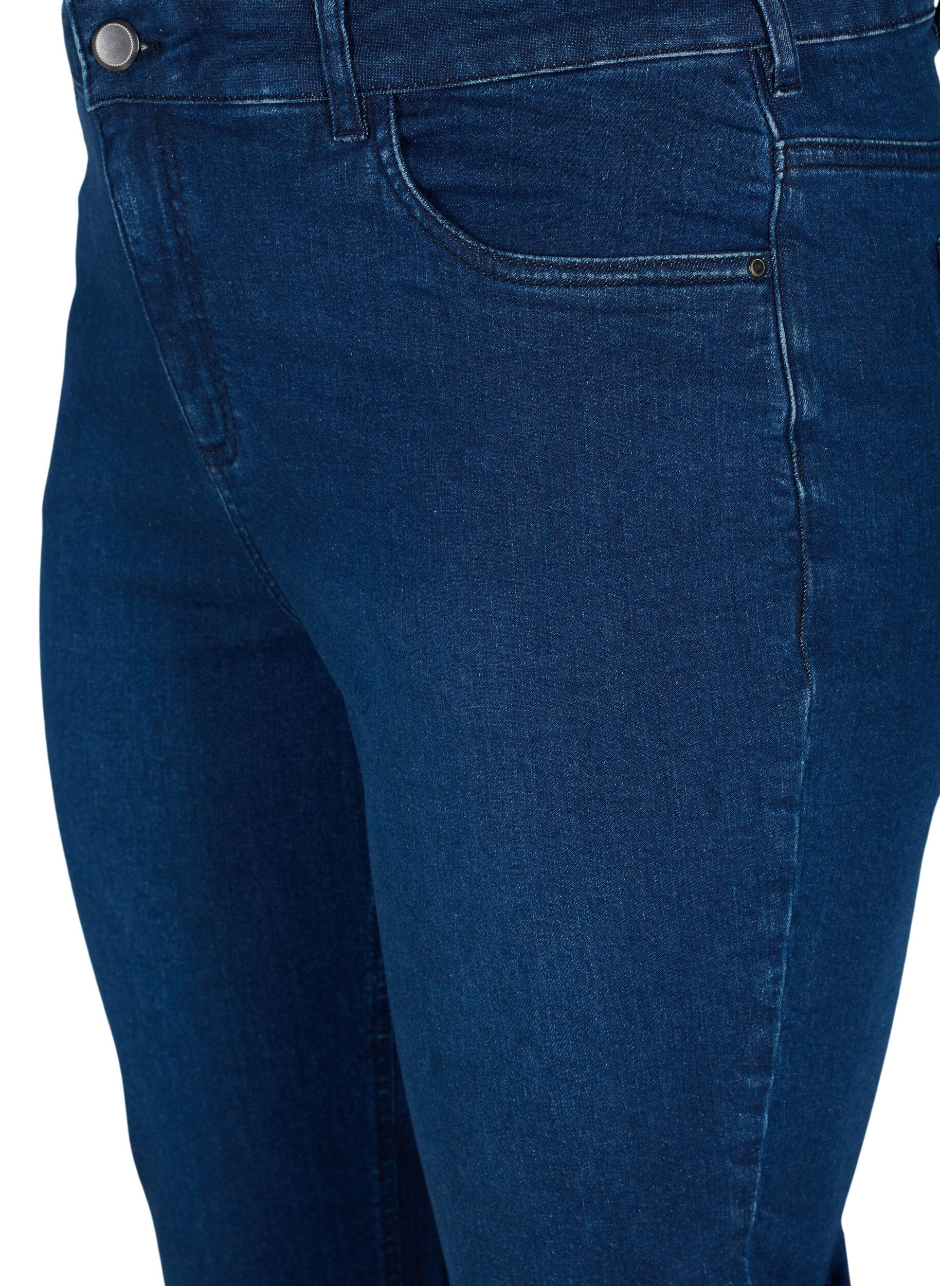 Zizzi Tettsittende capribukser i denim og bomull, Dark blue denim, Packshot image number 2