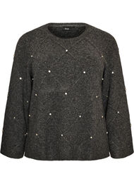 Strikkebluse med rhinesteiner og diamantm&oslash;nster, Gr&aring;