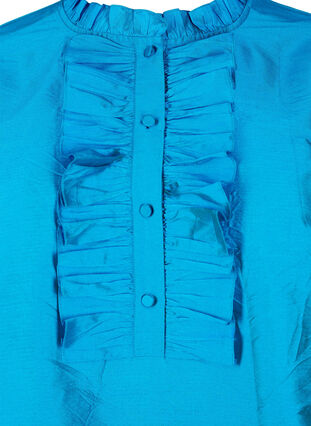 Zizzi Skinnende skjortebluse med volanger, Diva Blue, Packshot image number 2