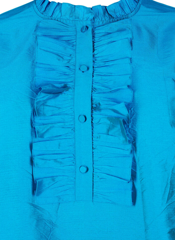 Skinnende skjortebluse med volanger, Diva Blue, Packshot image number 2