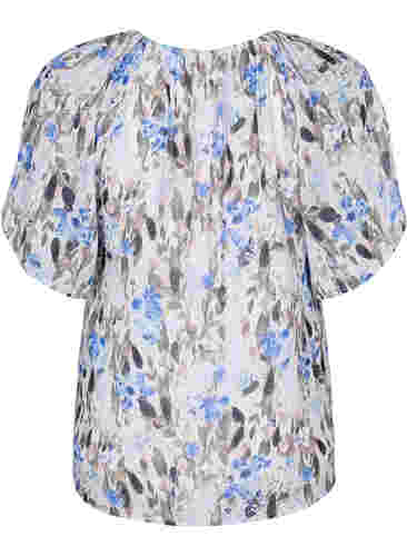 Mønstrete bluse med korte ermer, Blue Flower AOP, Packshot image number 1