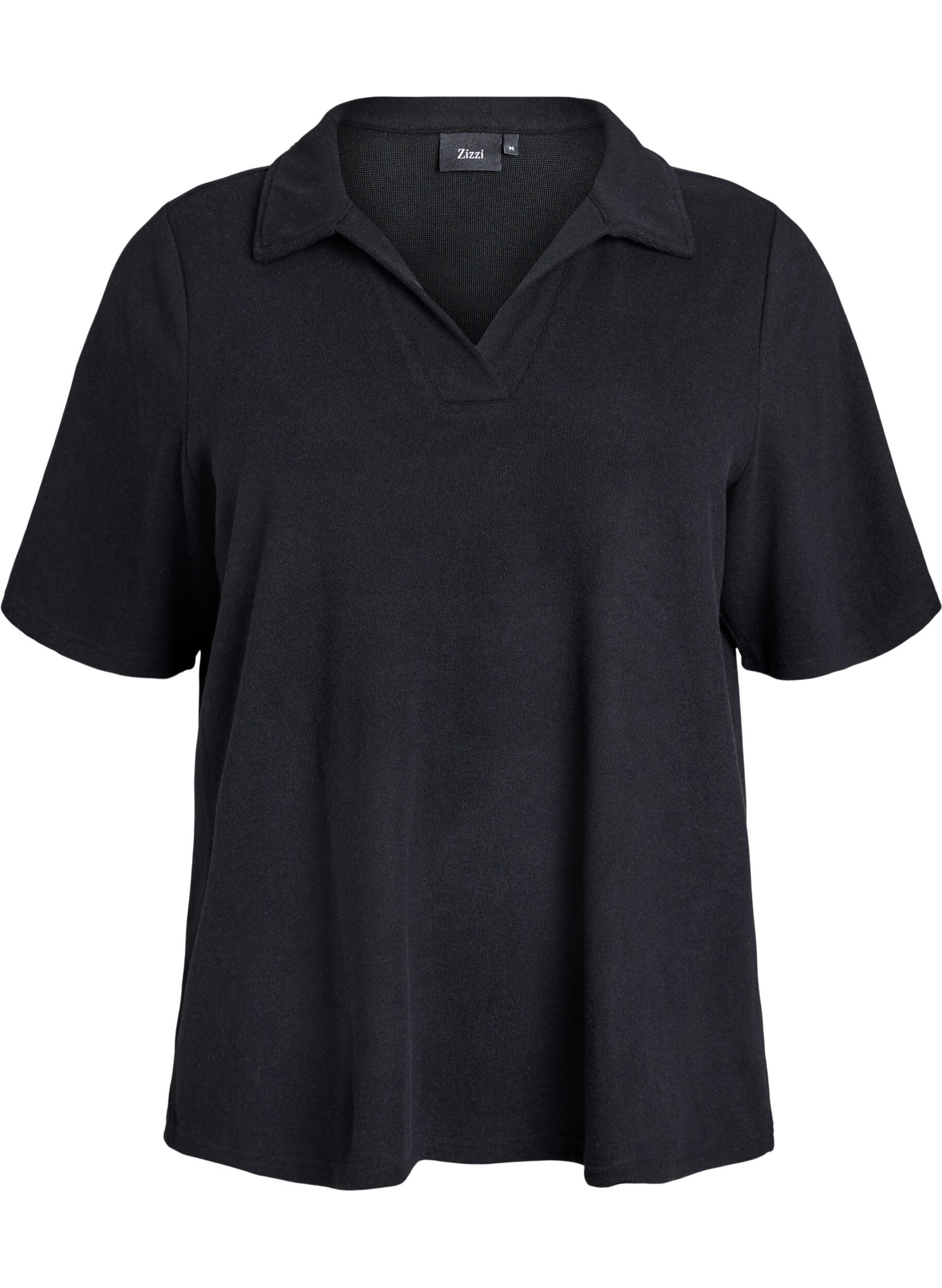 Jerseybluse med krage og korte ermer