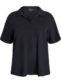 Jerseybluse med krage og korte ermer, Svart Jerseybluse med krage og korte ermer