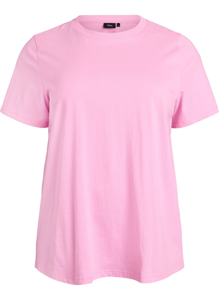 Basic T-skjorte i bomull med rund hals, Rosa, Packshot image number 0