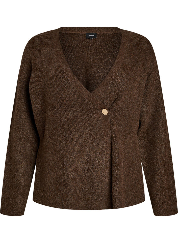 Strikket cardigan med asymmetrisk lukking, Brun, Packshot image number 0
