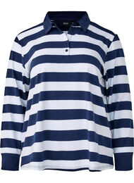 Langermet poloskjorte med striper, Navy White Stripe