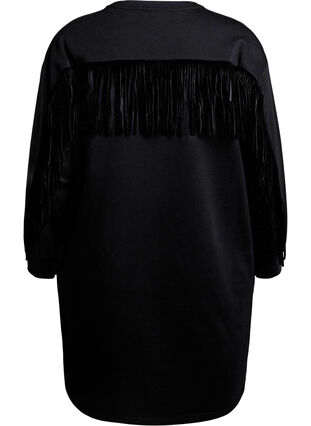 Zizzi Knelang genserkjole med frynser, Svart, Packshot image number 1