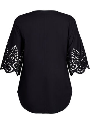 Skjortebluse med engelsk broderi og 3/4-ermer, Black, Packshot image number 1