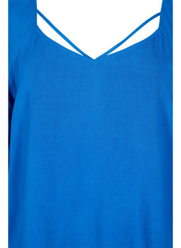 Kortermet viskosebluse med snøredetaljer, Classic Blue, Packshot image number 2