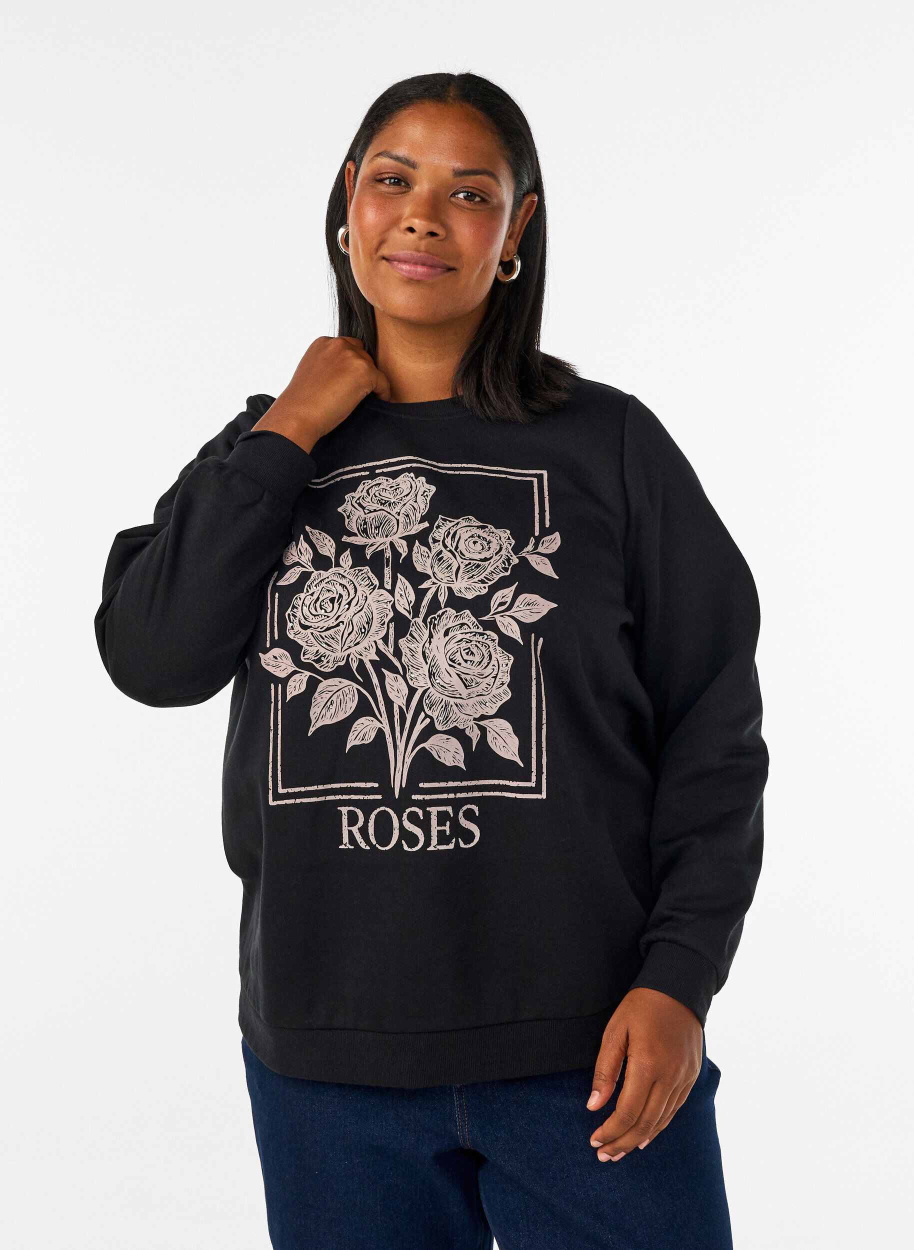 ZizziGenser med rosetrykk og rhinesteiner, Svart, Model image number 0