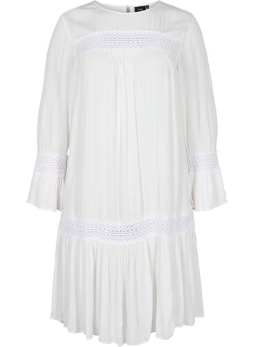 Viskosekjole med blondedetaljer, Off White, Packshot image number 0