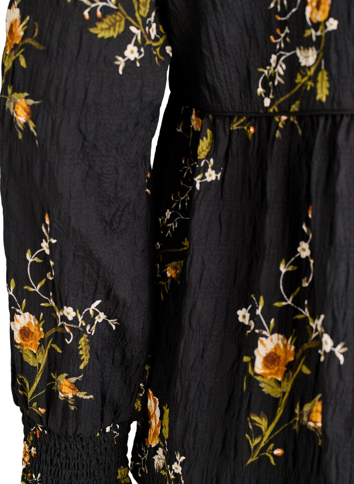 Langermet bluse med blomstertrykk, Svart, Packshot image number 3