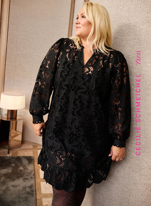 Lang-ermet blondekjole med A-linje, Black, Image