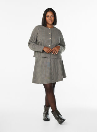 Zizzi Klassisk rutete blazer med gullknapper, Check brown, Model image number 2