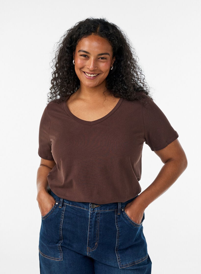Ensfarget basis T-skjorte i bomull, Brun, Model image number 0