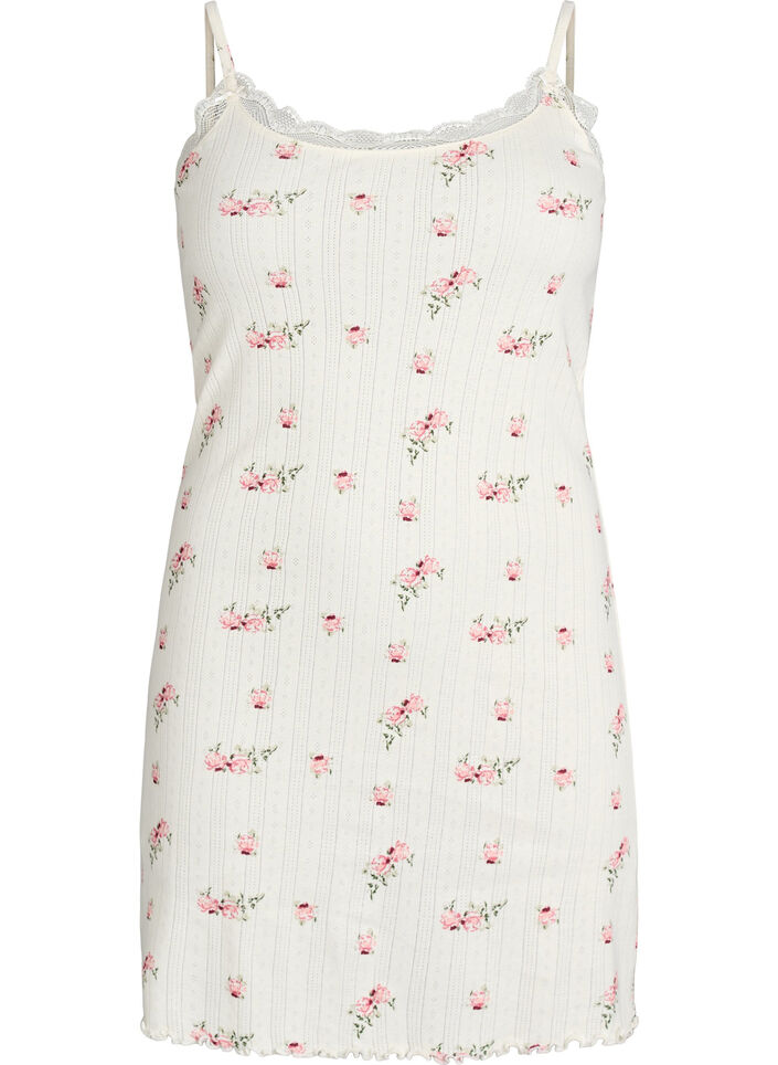 Nattkjole med tynne stropper og teksturert m&oslash;nster, Vanilje, Packshot image number 0