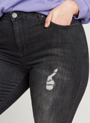 Amy jeans med slitte detaljer, Grey Denim, Model image number 2