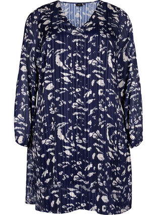 Langermet kjole med V-hals og print, Blue Leaf AOP, Packshot image number 0