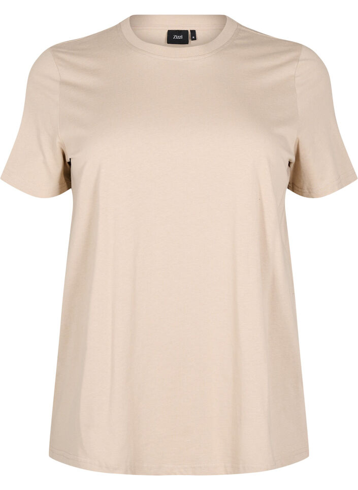 Basic T-skjorte i bomull med rund hals, Beige, Packshot image number 0