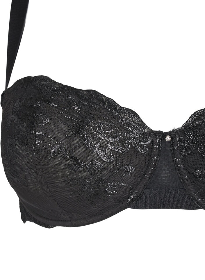 Balconette-BH med bøyle og brodert blonde, Black, Packshot