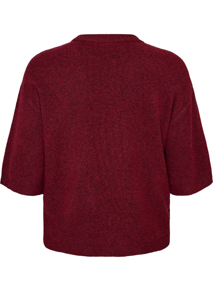 L&oslash;s strikket bluse med korte ermer, R&oslash;d, Packshot image number 1