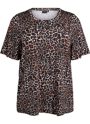 Zizzi T-skjorte med TENCEL™ Lyocell og leopardmønster, Brun, Packshot image number 0