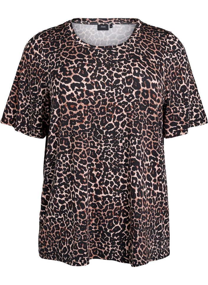 T-skjorte med TENCEL™ Lyocell og leopardmønster, Brun, Packshot image number 0
