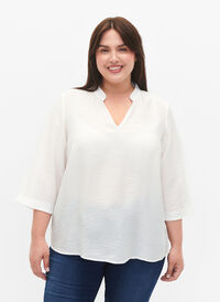 Solid farge bluse med 3/4 ermer, Bright White, Model